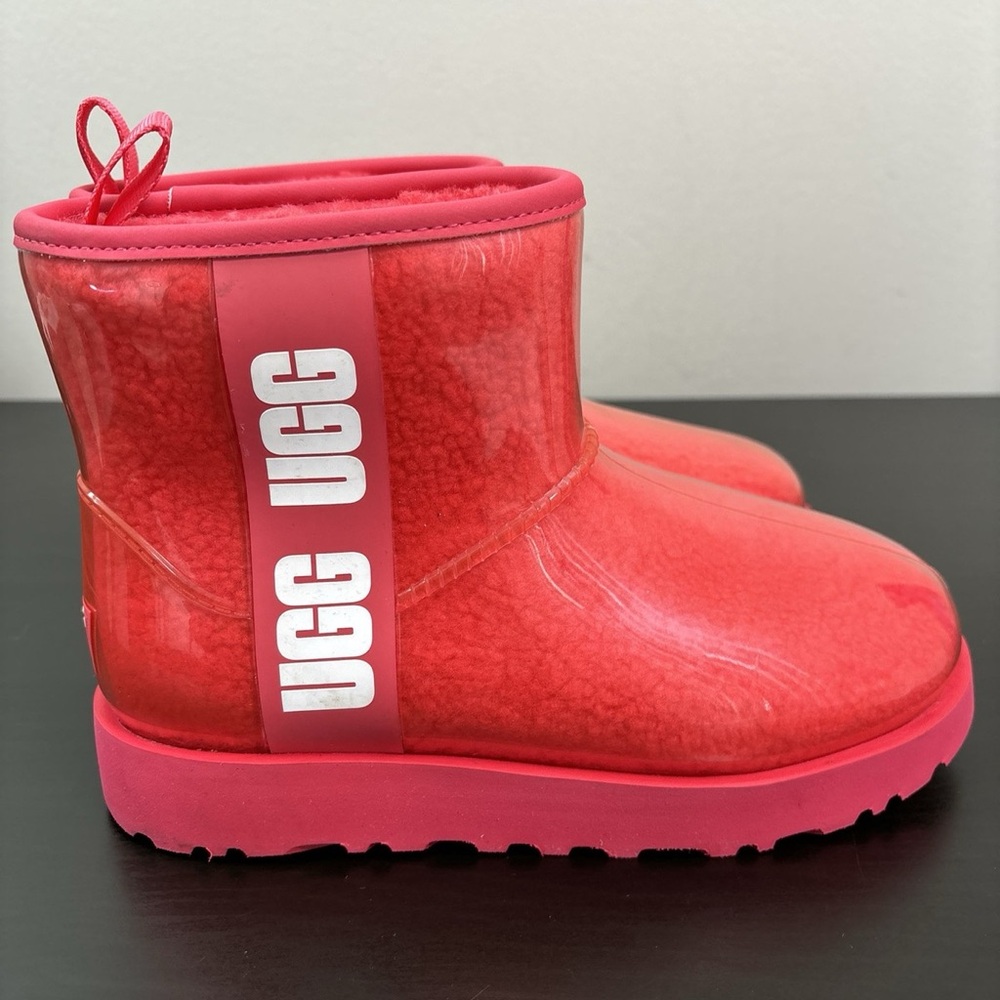UGG Classic Clear Mini Plush Hibiscus Pink Boots Women's Size 6 Wool Blend